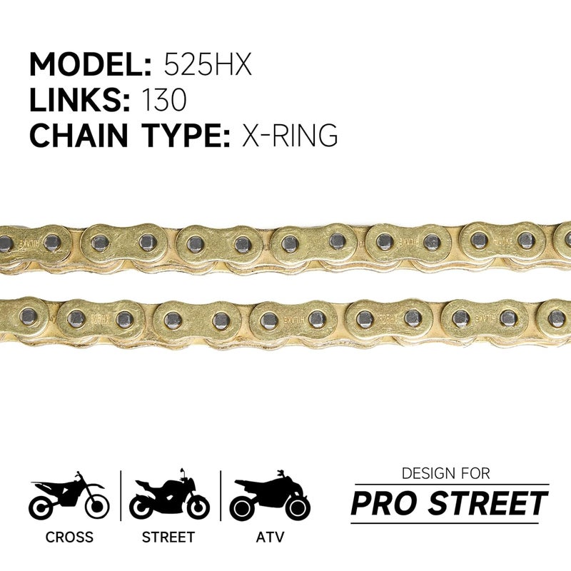 HILAKE HIALKE Gold 525 X-Ring Chain 130 Links with Connecting Master Link and Chain Breaker(525HX-130L Chain Breaker Set) - Image 2